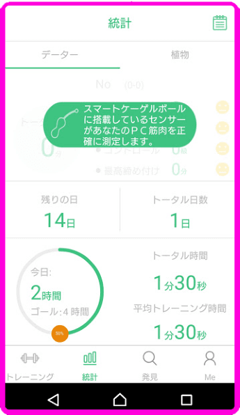 ▲スマホで管理！コレが最先端の膣トレをナビしてくれる実際のアプリ画面です。あなた専属のトレーナーです！